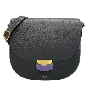 Auth CELINE Trotter Compact Black Purple Leather Shoulder Bag